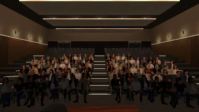 Auditório virtual da VRET com público em frente ao púlpito.